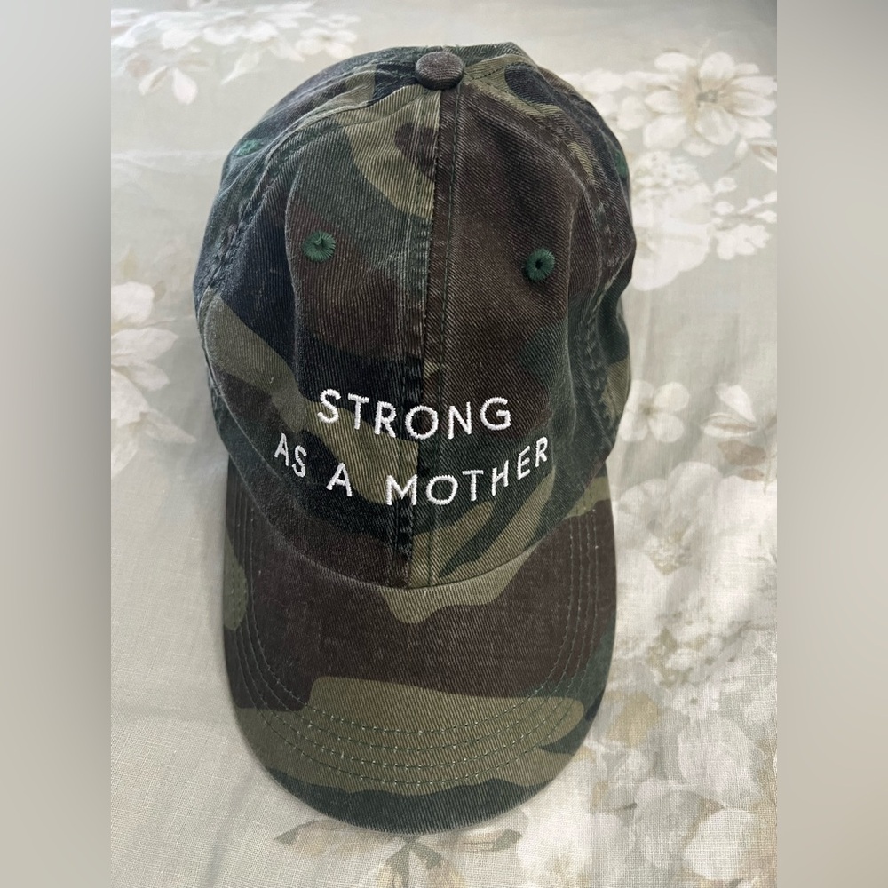 Camouflage Baseball Cap with Embroidered “Strong As A Mother”